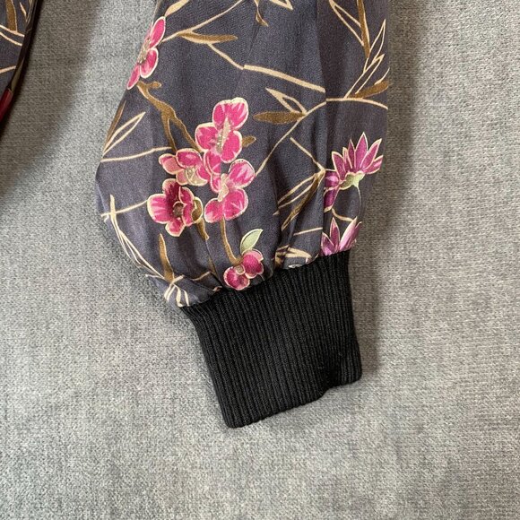 Allison Taylor Petite Floral Bomber Jacket With Ribbed Trim & Front Zip Womens S - Picture 6 of 11